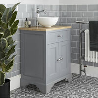 Milano Thornton - Light Grey and Oak 645mm Traditional Bathroom Vanity Unit with Round Countertop Basin