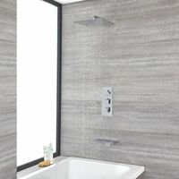 Milano Arvo - Modern 2 Outlet Triple Thermostatic Mixer Shower Valve with 300mm Wall Mounted Square Rainfall Shower Head and Waterfall Bath Filler Tap - Chrome