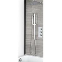 Milano Arvo - Modern 3 Outlet Triple Thermostatic Mixer Shower Valve with Wall Mounted 300mm Square Rainfall Shower Head, Hand Shower Handset Slide Rail Kit and Overflow Bath Filler Tap - Chrome