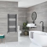 Milano Artle - Modern Anthracite Dual Fuel Electric Curved Bar Heated Towel Rail Radiator - 1000mm x 498mm