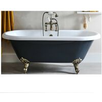 Milano Hest - Stone Grey Traditional Bathroom Double Ended Freestanding Bath with Brushed Gold Feet - 1795mm x 785mm