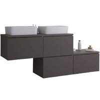 Milano Oxley - Grey 1797mm Wall Hung Stepped Bathroom Vanity Unit with 2 Countertop Basins