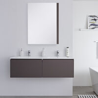 Milano Oxley - Grey 1210mm Wall Hung Bathroom Vanity Unit with Double Basin - With LED Light