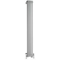 Milano Windsor - Traditional Cast Iron Style White Vertical Double Column Dual Fuel Electric Radiator with Satin Angled Thermostatic Valves - 1500mm x 200mm
