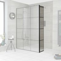 Milano Barq - 300mm Hinged Wet Room Shower Enclosure Return Screen with Profile and Grid Pattern - Black