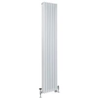 Milano Windsor - Traditional Cast Iron Style White Vertical Triple Column Dual Fuel Electric Radiator with Brass Angled Thermostatic Valves - 1800mm x 380mm