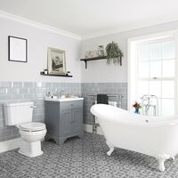 Milano Thornton - Light Grey Traditional Bathroom Suite with Freestanding Double Ended Slipper Bath and White Ball Claw Feet&#44; 630mm Vanity Unit and Close Coupled Toilet WC
