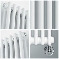 Milano Windsor - Traditional Cast Iron Style White Vertical Double Column Dual Fuel Electric Radiator with Satin Angled Thermostatic Valves - 1500mm x 380mm