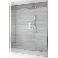 Milano Alto 700mm Chrome Floating Glass Walk In Wet Room Shower Enclosure with Screen Profile and Floor to Ceiling Poles - 1200mm Tile Insert Shower Drain