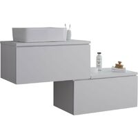 Milano Oxley - White 1397mm Wall Hung Stepped Bathroom Vanity Unit with Countertop Basin