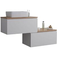 Milano Oxley - White and Golden Oak 1397mm Wall Hung Stepped Bathroom Vanity Unit with Countertop Basin