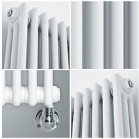 Milano Windsor - Traditional Cast Iron Style White Vertical Triple Column Dual Fuel Electric Radiator with Brass Angled Thermostatic Valves - 1800mm x 200mm
