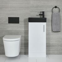 Milano Lurus - White 400mm Compact Bathroom Cloakroom Vanity Unit with Black Basin