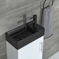 Milano Lurus - White 400mm Compact Bathroom Cloakroom Vanity Unit with Black Basin