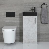 Milano Lurus - Concrete Grey 400mm Compact Bathroom Cloakroom Vanity Unit with Black Basin