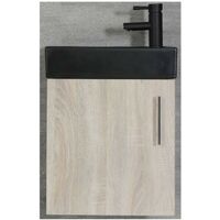Milano Lurus - Oak 400mm Compact Wall Hung Bathroom Cloakroom Vanity Unit with Black Basin