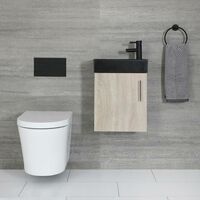 Milano Lurus - Oak 400mm Compact Wall Hung Bathroom Cloakroom Vanity Unit with Black Basin