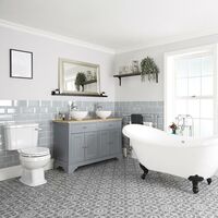 Milano Thornton - Light Grey Traditional Bathroom Suite with Freestanding Double Ended Slipper Bath and Black Ball Claw Feet&#44; 1210mm Vanity Unit with Countertop Basins and Close Coupled Toilet WC