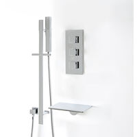 Milano Arvo - Modern 2 Outlet Triple Thermostatic Mixer Shower Valve with Wall Mounted Waterfall Bath Filler Tap, Riser Rail Slide Bar and Hand Shower Handset Kit - Chrome
