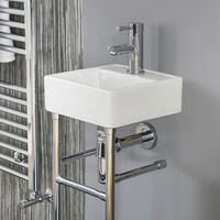 Milano Dalton - Modern White Ceramic Square Bathroom Basin Sink with One Tap Hole and Chrome Washstand - 280mm x 280mm