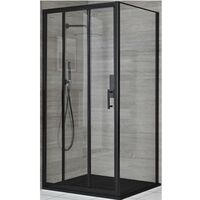Milano Nero Black Corner Wet Room Walk In Triple Sliding Door Shower Enclosure with Graphite Slate Effect Tray and Fast Flow Waste - 800mm x 800mm