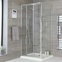 Milano Portland - Reversible Corner Wet Room Walk In Shower Enclosure with Triple Sliding Door and 900mm x 800mm White Tray with Fast Flow Waste - Chrome