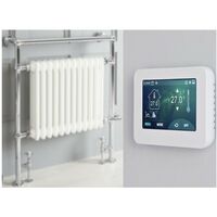 Milano Elizabeth 930mm x 790mm Floorstanding Chrome and White Dual Fuel Electric Heated Towel Rail Radiator with Angled Valves - With Touchscreen Wi-Fi Thermostat & Cable Cover