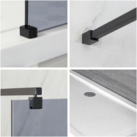 Milano Nero-Luna - Recessed Walk In Frameless Wet Room Shower Enclosure with Smoked Glass Screen&#44; Support Arm and 1200mm x 800mm White Tray - Black