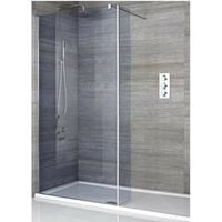Milano Portland-Luna - Recessed Walk In Frameless Wet Room Shower Enclosure with Smoked Glass Screen and Hinged Return Panel&#44; Support Arm and 1200mm x 800mm White Tray - Chrome