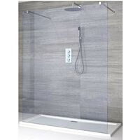 Milano Portland-Luna - Floating Walk In Frameless Wet Room Shower Enclosure with Smoked Glass Screen&#44; Support Arms and 1200mm x 800mm White Tray - Chrome