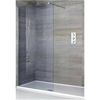 Milano Portland-Luna - Recessed Walk In Frameless Wet Room Shower Enclosure with Smoked Glass Screen&#44; Support Arm and 1100mm x 800mm White Tray - Chrome
