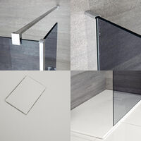 Milano Portland-Luna - Recessed Walk In Frameless Wet Room Shower Enclosure with Smoked Glass Screen and Hinged Return Panel&#44; Support Arm and 1200mm x 800mm White Slate Effect Tray - Chrome