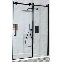 Milano Nero Black Reversible Frameless Sliding Door Shower Enclosure and White Tray with Fast Flow Waste - 1100mm x 900mm