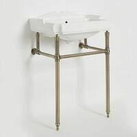 Milano Windsor - Traditional White Ceramic Bathroom Basin Sink with Two Tap Holes and Brushed Gold Washstand - 590mm x 495mm