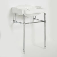 Milano Windsor - Traditional White Ceramic Bathroom Basin Sink with Three Tap Holes and Chrome Washstand - 590mm x 495mm