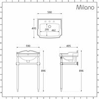 Milano Windsor - Traditional White Ceramic Bathroom Basin Sink with Three Tap Holes and Brushed Gold Washstand - 590mm x 495mm