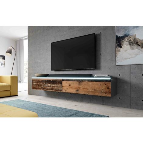 Furnix TV-Kommode Bargo 160 cm Lowboard mit LED-Beleuchtung Anthrazit-Old style wood (1/5)