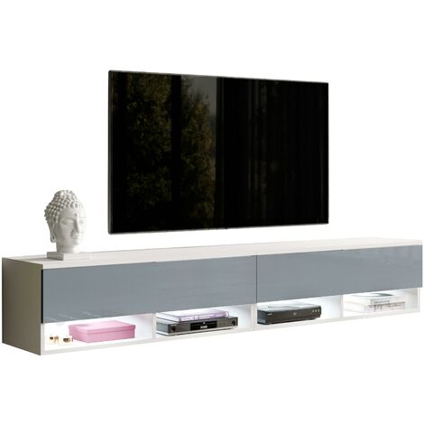 Meuble TV / Banc TV (140 cm, chêne lancaster / blanc brillant