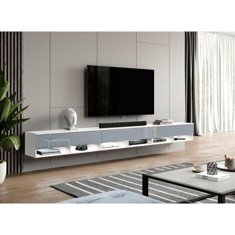 Meuble TV HOMCOM 160cm Blanc - Lowboard Avec 2 Portes Et Tiroir - Pour TV Jusqu'à 65" - Gestion Câbles