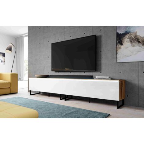 FURNIX Commode TV BARGO 200 (2x100cm) sans éclairage LED & pieds réglables blanc wotan (1/5)
