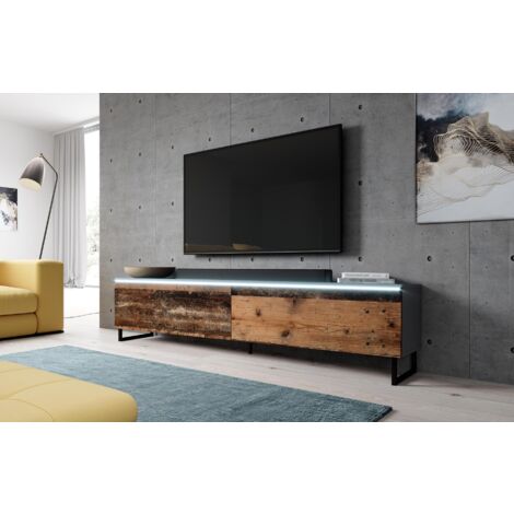 FURNIX lowboard BARGO 180 Meuble TV avec pieds en métal SANS LED anthracite-vieux bois (1/4)