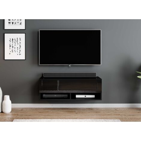 furnix tv lowboard Alyx meuble TV commode l100 x h34 x p32 cm - sans led - Black Matt / Shiny Black (1/5)