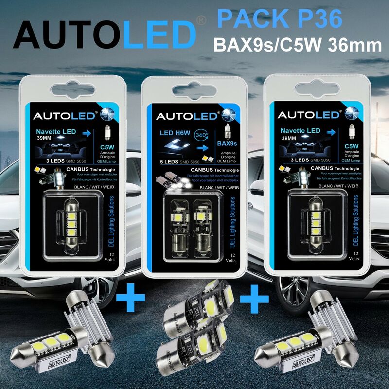 PACK P36 4 Ampoules - H6W(BAX9s) 5 LEDs Canbus+navette C5W 36MM Canbus  AUTOLED®