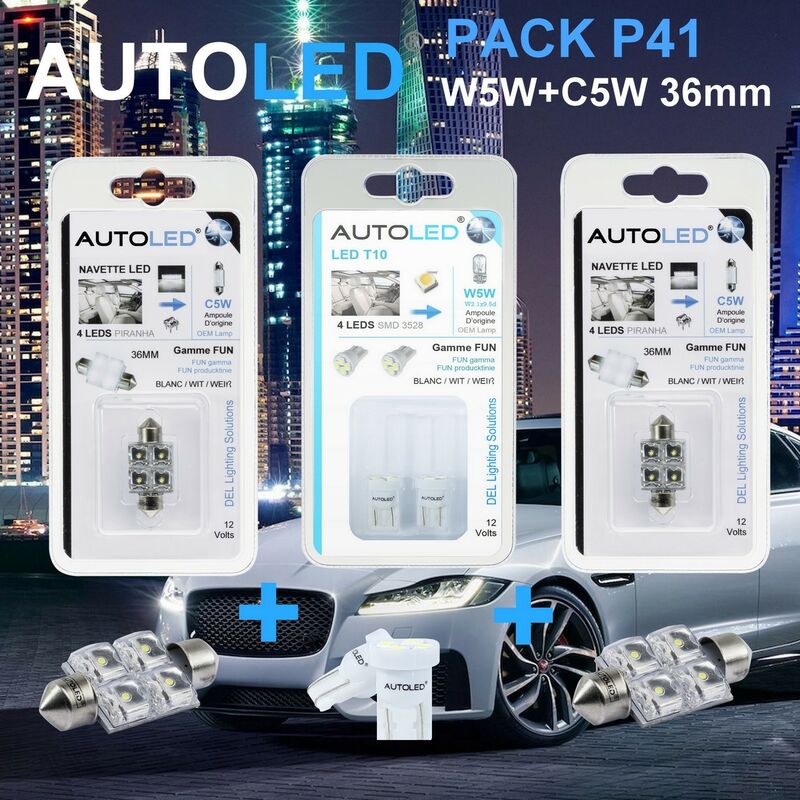 PACK P41 4 Ampoules LED / T10 (w5w) 4 leds + navette C5W 36MM 4 leds AUTOLED ®