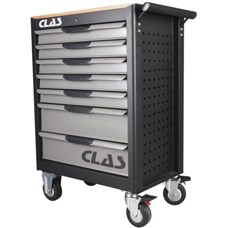 Clas – Servante d'atelier roulante 7 tiroirs 400kg – Dimensions L.688 x l.459 x H.1035mm – Charge par tiroir 45kg – Fermeture à clé