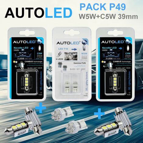 PACK P49 4 Ampoules LED / T10 (w5w) 6 leds + navette C5W 39MM 3 leds AUTOLED
