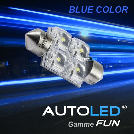 PACK B2- 4 AMPOULES LED BLEU C5W 36mm+W5W Habitacle AUTOLED®