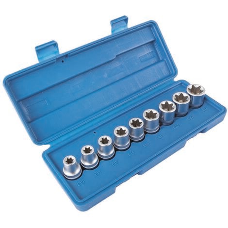 Coffret douilles 1/2" Torx E10 à E24 (9 pcs) - OM 7013 - CLAS Equipements