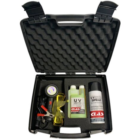 Kit détection fuites climatisation gaz R134a avec lampe UV 12v + lunette + additif UV et spray - AC 9140 - CLAS Equipements