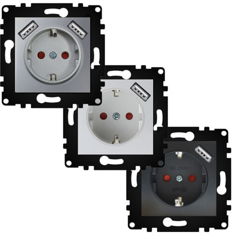 Prise Schuko encastrable avec USB - PJ Noir - Ledme - PJ-19-B (1/5)